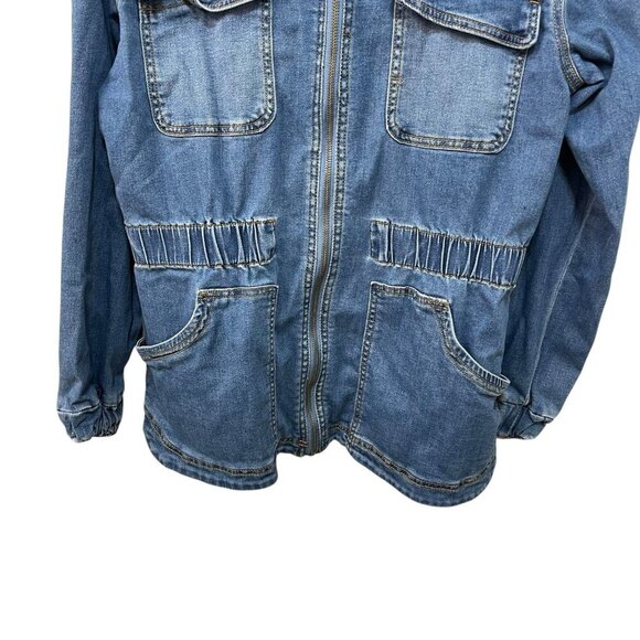 Knox Rose Denim Jacket Zip Front Elastic Waist and Sleeves 4 Pockets Stretch L - Picture 2 of 11